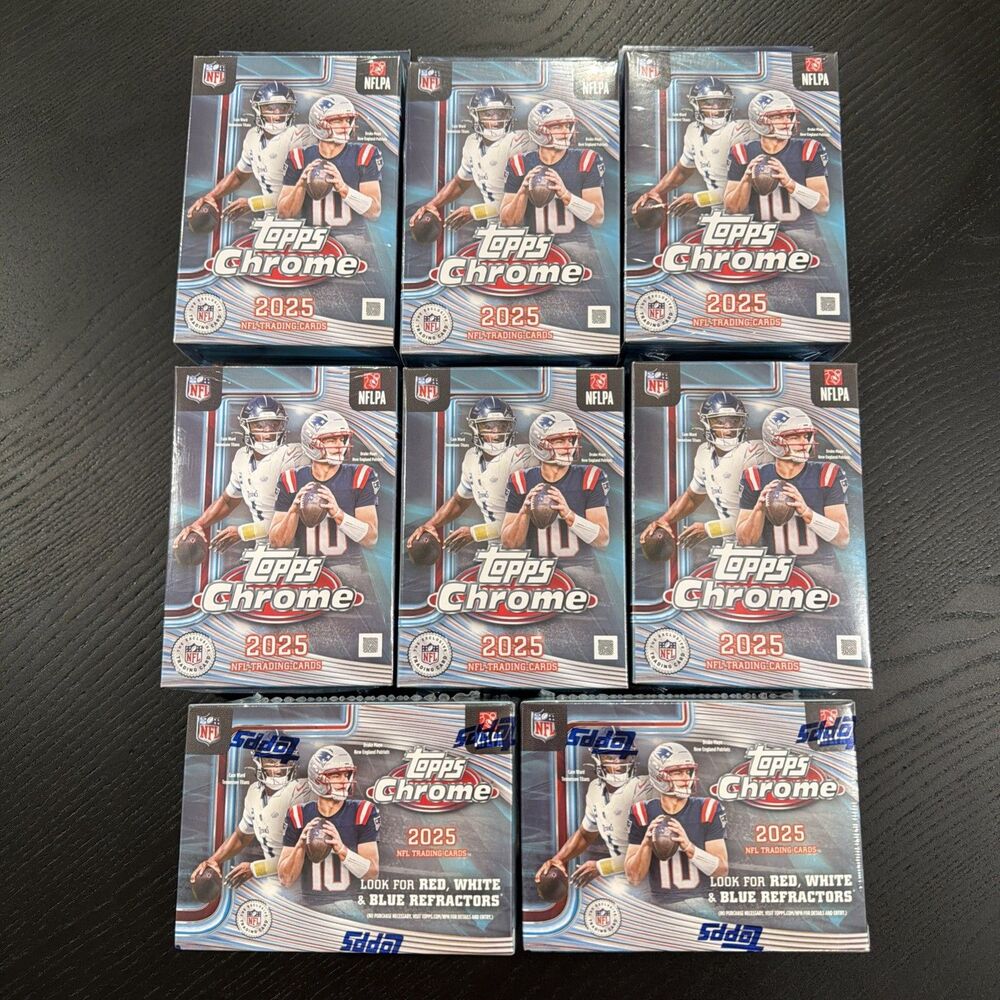 2025 Topps Chrome NFL Factory Sealed Lot – 6 Blaster & 2 Value Boxes – In Hand!